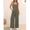 imageANRABESS Jumpsuits for Women Dressy Casual Summer Sleeveless Rib Knit Wide Leg Jumper Romper One Piece Outfits with PocketsArmy Green