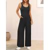 imageANRABESS Jumpsuits for Women Dressy Casual Summer Sleeveless Rib Knit Wide Leg Jumper Romper One Piece Outfits with PocketsBlack