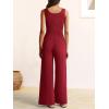 imageANRABESS Jumpsuits for Women Dressy Casual Summer Sleeveless Rib Knit Wide Leg Jumper Romper One Piece Outfits with PocketsBurgundy