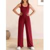 imageANRABESS Jumpsuits for Women Dressy Casual Summer Sleeveless Rib Knit Wide Leg Jumper Romper One Piece Outfits with PocketsBurgundy