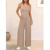 imageANRABESS Jumpsuits for Women Dressy Casual Summer Sleeveless Rib Knit Wide Leg Jumper Romper One Piece Outfits with PocketsKhaki