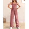 imageANRABESS Jumpsuits for Women Dressy Casual Summer Sleeveless Rib Knit Wide Leg Jumper Romper One Piece Outfits with PocketsRust