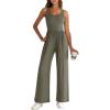 imageANRABESS Jumpsuits for Women Dressy Casual Summer Sleeveless Rib Knit Wide Leg Jumper Romper One Piece Outfits with PocketsArmy Green