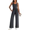 imageANRABESS Jumpsuits for Women Dressy Casual Summer Sleeveless Rib Knit Wide Leg Jumper Romper One Piece Outfits with PocketsDark Grey
