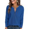 imageANRABESS Womens Long Sleeve Waffle Knit Shirts Dressy Casual Loose Button Up V Neck Henley Tops 2025 Fall Basic Tee BlouseRoyal Blue