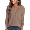 imageANRABESS Womens Long Sleeve Waffle Knit Shirts Dressy Casual Loose Button Up V Neck Henley Tops 2025 Fall Basic Tee BlouseTan