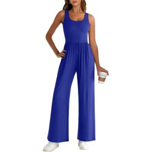 imageANRABESS Jumpsuits for Women Dressy Casual Summer Sleeveless Rib Knit Wide Leg Jumper Romper One Piece Outfits with PocketsRoyal Blue