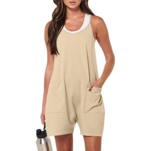 imageANRABESS Womens Rompers Summer Casual Loose Sleeveless Overalls Spaghetti Strap Shorts Jumpsuit 2025 Beach Vacation OutfitsKhaki