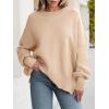 imageANRABESS Women Oversized Sweaters Batwing Long Sleeve 2025 Fall Outfits Crewneck Casual Knit Side Slit Fashion Pullover TopApricot
