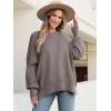 imageANRABESS Women Oversized Sweaters Batwing Long Sleeve 2025 Fall Outfits Crewneck Casual Knit Side Slit Fashion Pullover TopGrey Khaki