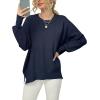 imageANRABESS Women Oversized Sweaters Batwing Long Sleeve 2025 Fall Outfits Crewneck Casual Knit Side Slit Fashion Pullover TopNavy Blue
