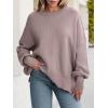 imageANRABESS Women Oversized Sweaters Batwing Long Sleeve 2025 Fall Outfits Crewneck Casual Knit Side Slit Fashion Pullover TopPink Apricot