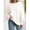imageANRABESS Women Oversized Sweaters Batwing Long Sleeve 2025 Fall Outfits Crewneck Casual Knit Side Slit Fashion Pullover TopWhite