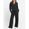 imageANRABESS Womens 2 Piece Outfits 2025 Fall Crochet Knit Half Zip Sweater Top Wide Leg Pant Travel Matching Sets Lounge ClothesBlack