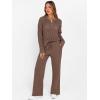 imageANRABESS Womens 2 Piece Outfits 2025 Fall Crochet Knit Half Zip Sweater Top Wide Leg Pant Travel Matching Sets Lounge ClothesBrown