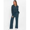 imageANRABESS Womens 2 Piece Outfits 2025 Fall Crochet Knit Half Zip Sweater Top Wide Leg Pant Travel Matching Sets Lounge ClothesDark Teal