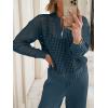 imageANRABESS Womens 2 Piece Outfits 2025 Fall Crochet Knit Half Zip Sweater Top Wide Leg Pant Travel Matching Sets Lounge ClothesDark Teal