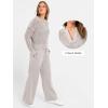 imageANRABESS Womens 2 Piece Outfits 2025 Fall Crochet Knit Half Zip Sweater Top Wide Leg Pant Travel Matching Sets Lounge ClothesLight Khaki