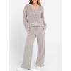 imageANRABESS Womens 2 Piece Outfits 2025 Fall Crochet Knit Half Zip Sweater Top Wide Leg Pant Travel Matching Sets Lounge ClothesLight Khaki