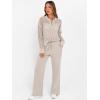 imageANRABESS Womens 2 Piece Outfits 2025 Fall Crochet Knit Half Zip Sweater Top Wide Leg Pant Travel Matching Sets Lounge ClothesLight Tan