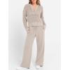imageANRABESS Womens 2 Piece Outfits 2025 Fall Crochet Knit Half Zip Sweater Top Wide Leg Pant Travel Matching Sets Lounge ClothesLight Tan