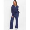 imageANRABESS Womens 2 Piece Outfits 2025 Fall Crochet Knit Half Zip Sweater Top Wide Leg Pant Travel Matching Sets Lounge ClothesNavy Blue