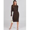 imageANRABESS Womens 2 Piece Outfits Sweater Dresses Set Midi Skirt Sets Long Sleeve Crop Top Bodycon Ribbed Knit Dress 2025 FallBrown
