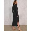 imageANRABESS Womens 2025 Fall Long Sleeve Maxi Dress Crewneck Tie Waist Slit Casual Work Long T Shirt Dresses Trendy OutfitsBlack