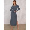 imageANRABESS Womens 2025 Fall Long Sleeve Maxi Dress Crewneck Tie Waist Slit Casual Work Long T Shirt Dresses Trendy OutfitsDeep Gray