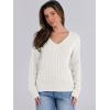 imageANRABESS Womens Long Sleeve Cable Knit Sweater 2025 Fall Fashion V Neck Fitted Pullover Top Business Casual Work Fall OutfitsCream White