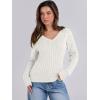 imageANRABESS Womens Long Sleeve Cable Knit Sweater 2025 Fall Fashion V Neck Fitted Pullover Top Business Casual Work Fall OutfitsCream White