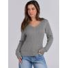 imageANRABESS Womens Long Sleeve Cable Knit Sweater 2025 Fall Fashion V Neck Fitted Pullover Top Business Casual Work Fall OutfitsGrey