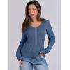 imageANRABESS Womens Long Sleeve Cable Knit Sweater 2025 Fall Fashion V Neck Fitted Pullover Top Business Casual Work Fall OutfitsIndigo Blue