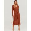 imageANRABESS Womens Long Sleeve Fall Dress 2025 V Neck Aline Tie Waist Ribbed Knit Bodycon Midi Sweater DressesRust