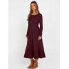 imageANRABESS Womens Long Sleeve Midi Dress 2025 Fall Rib Knit Crew Neck A Line Soft Flowy Swing Dresses with Pocket Casual TrendyBurgundy