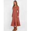 imageANRABESS Womens Long Sleeve Midi Dress 2025 Fall Rib Knit Crew Neck A Line Soft Flowy Swing Dresses with Pocket Casual TrendyBurnt Orange