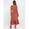 imageANRABESS Womens Long Sleeve Midi Dress 2025 Fall Rib Knit Crew Neck A Line Soft Flowy Swing Dresses with Pocket Casual TrendyBurnt Orange