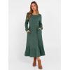 imageANRABESS Womens Long Sleeve Midi Dress 2025 Fall Rib Knit Crew Neck A Line Soft Flowy Swing Dresses with Pocket Casual TrendyGreen