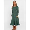 imageANRABESS Womens Long Sleeve Midi Dress 2025 Fall Rib Knit Crew Neck A Line Soft Flowy Swing Dresses with Pocket Casual TrendyGreen