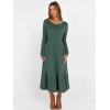 imageANRABESS Womens Long Sleeve Midi Dress 2025 Fall Rib Knit Crew Neck A Line Soft Flowy Swing Dresses with Pocket Casual TrendyGreen