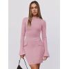 imageANRABESS Womens Long Sleeve Mock Neck Sexy Bodycon Mini Dress Dressy Casual Elegant Formal Party Blazer Dresses with PocketsPink