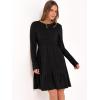imageANRABESS Womens Long Sleeve Ribbed Knit Short Dress 2025 Fall Casual Crewneck Flowy A Line Mini Sweater Dresses with PocketsBlack