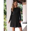 imageANRABESS Womens Long Sleeve Ribbed Knit Short Dress 2025 Fall Casual Crewneck Flowy A Line Mini Sweater Dresses with PocketsBlack