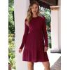 imageANRABESS Womens Long Sleeve Ribbed Knit Short Dress 2025 Fall Casual Crewneck Flowy A Line Mini Sweater Dresses with PocketsBurgundy