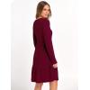 imageANRABESS Womens Long Sleeve Ribbed Knit Short Dress 2025 Fall Casual Crewneck Flowy A Line Mini Sweater Dresses with PocketsBurgundy