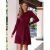 imageANRABESS Womens Long Sleeve Ribbed Knit Short Dress 2025 Fall Casual Crewneck Flowy A Line Mini Sweater Dresses with PocketsBurgundy