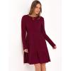 imageANRABESS Womens Long Sleeve Ribbed Knit Short Dress 2025 Fall Casual Crewneck Flowy A Line Mini Sweater Dresses with PocketsBurgundy