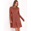 imageANRABESS Womens Long Sleeve Ribbed Knit Short Dress 2025 Fall Casual Crewneck Flowy A Line Mini Sweater Dresses with PocketsBurnt Orange