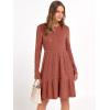 imageANRABESS Womens Long Sleeve Ribbed Knit Short Dress 2025 Fall Casual Crewneck Flowy A Line Mini Sweater Dresses with PocketsBurnt Orange