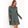 imageANRABESS Womens Long Sleeve Ribbed Knit Short Dress 2025 Fall Casual Crewneck Flowy A Line Mini Sweater Dresses with PocketsGray Green